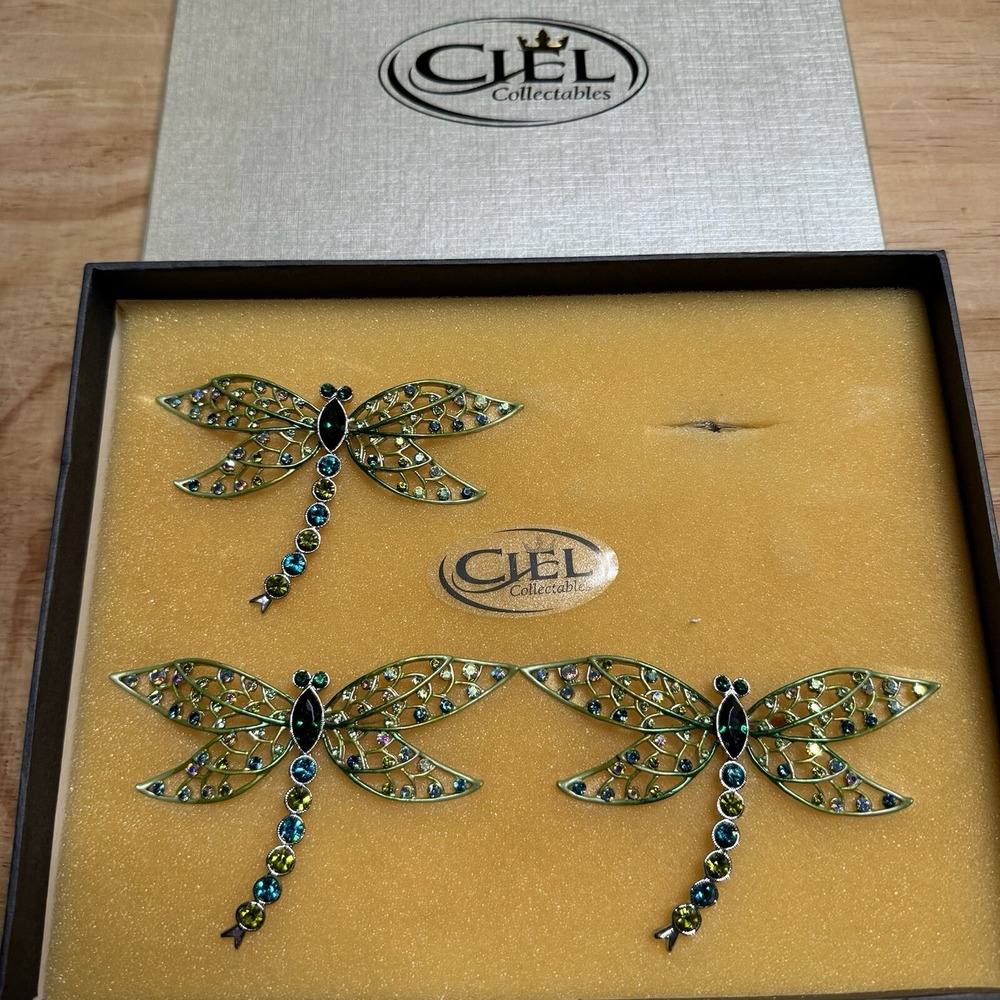 Ciel Bejeweled Dragonfly Napkin Ring 4" Wide 2.5" Long Set Of 3
